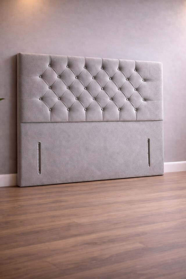 image 1 of Floorstanding Headboard Silver Plush Chesterfield 5FT Kingsize 54inch High