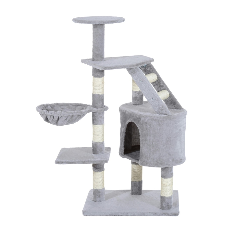 image 1 of Pawhut Cat Tree Kitten Scratching Post Play House Pet Furniture Grey