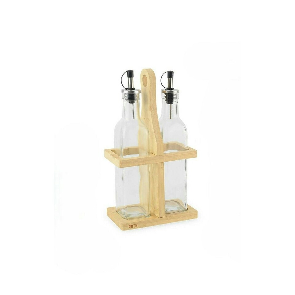 image 1 of Condiment Set Quttin Brown Transparent Glass Bamboo 250 ml 2 Pieces (12 Units)