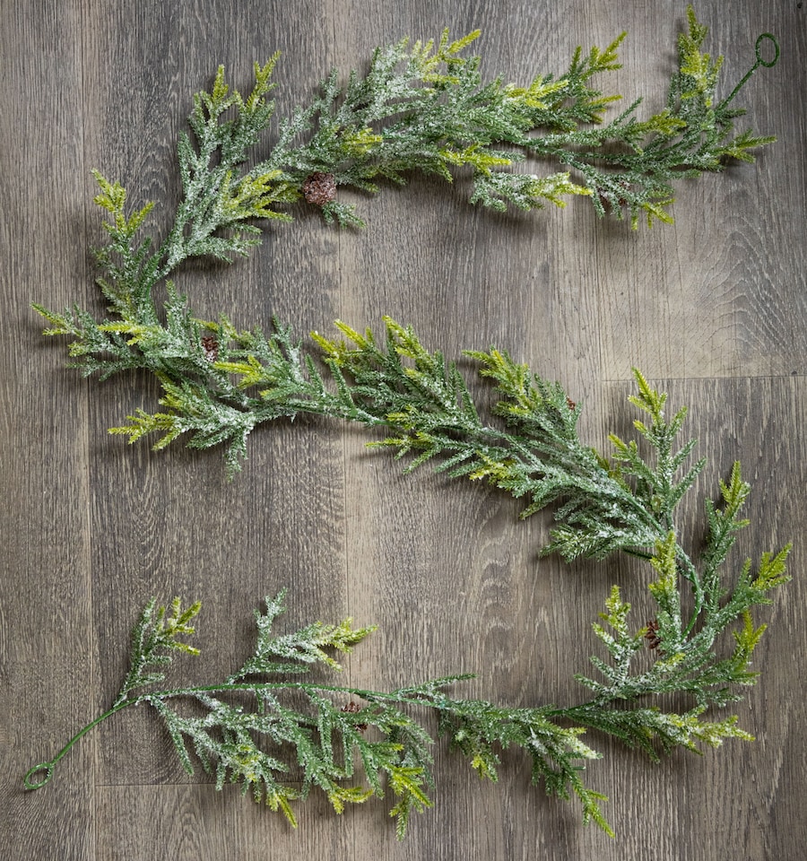 image 1 of 160cm Realistic Look Christmas Green Spruce Garland with Frosting and Plastic Pine Cones