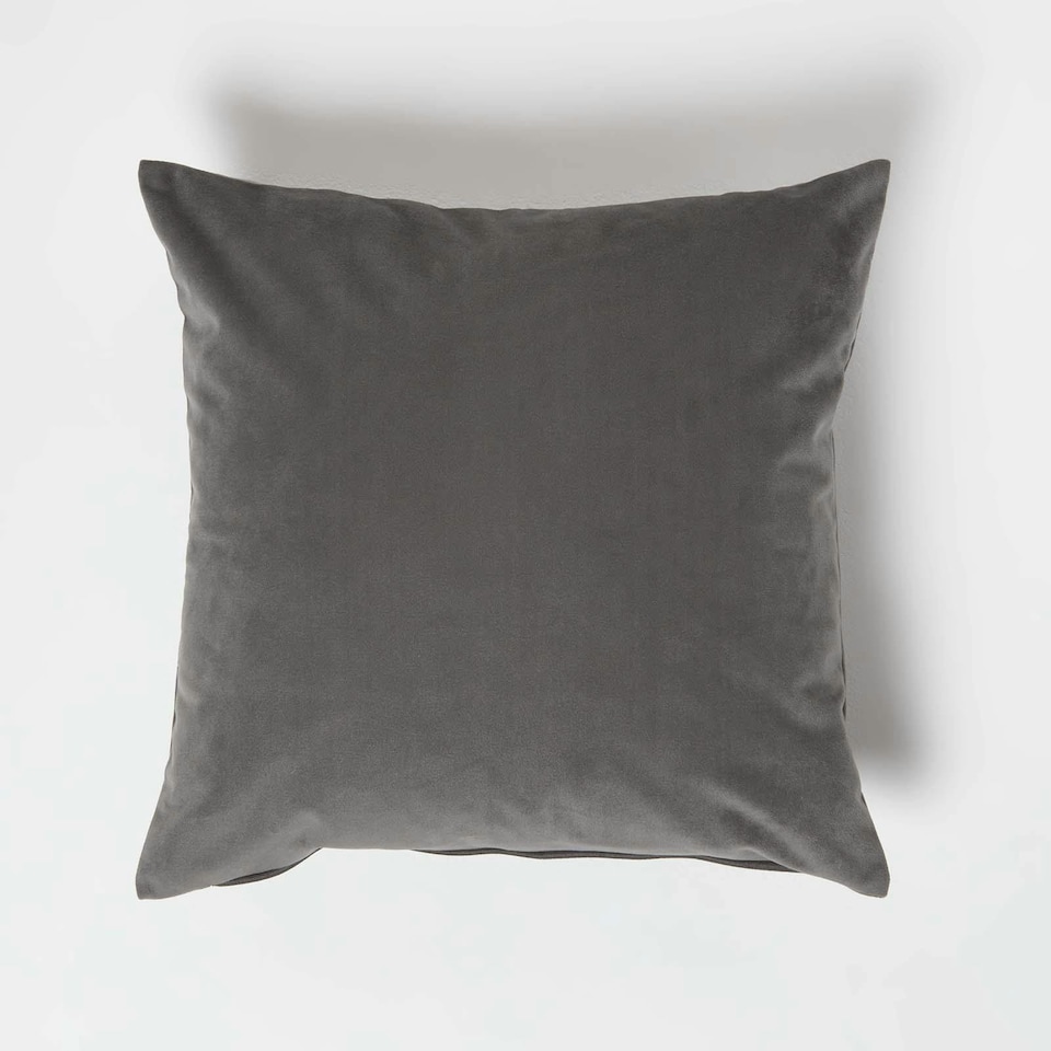 image 1 of Homescapes Grey Velvet Cushion - 45 x 45 cm | Grey | 45 x 45 cm | 1