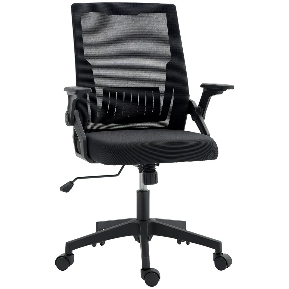 image 1 of Vinsetto Mesh Office Chair for Home with Lumbar Support, Flip-up Arm, Wheels White