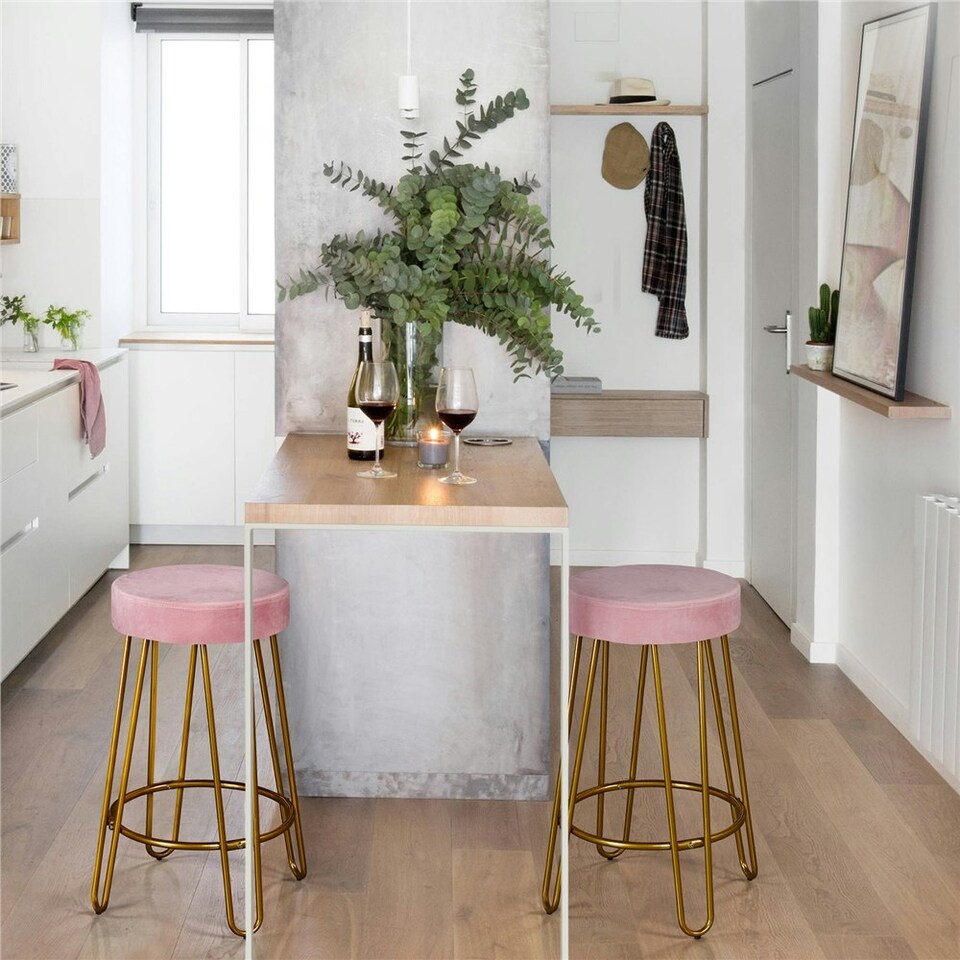 image 1 of Yaheetech 67 cm Tall Upholstered Velvet Counter Stools Pink
