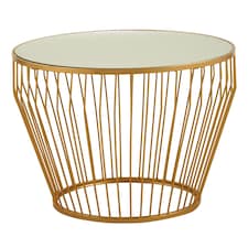 Gold Finish Tapered Design Side Table,Bedside Table With Round Mirrored Top, Accent Table,Ideal For Lounge Gold