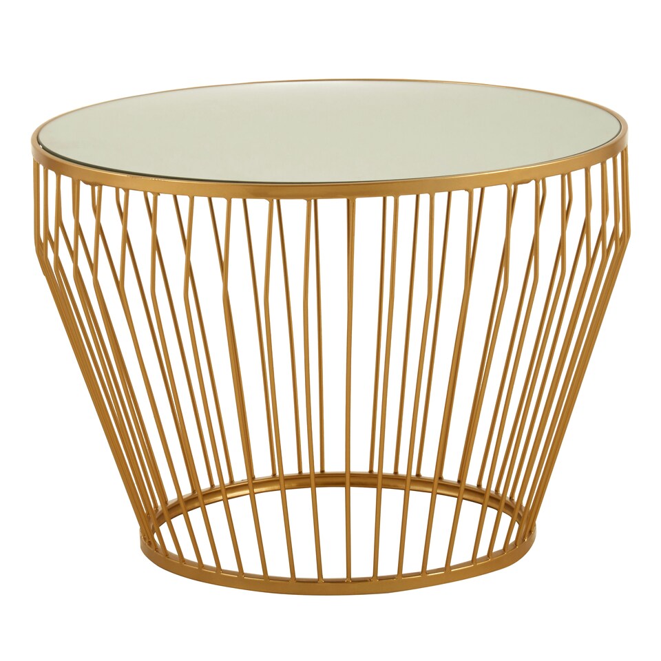 image 1 of Gold Finish Tapered Design Side Table,Bedside Table With Round Mirrored Top, Accent Table,Ideal For Lounge Gold