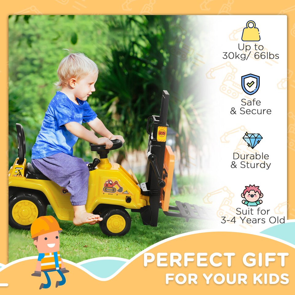 image 1 of HOMCOM Kids Ride-On Forklift Truck w/ Fork Tray, Under Seat Storage, Backrest