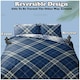 image 7 of VELVETIO Diagonal Check Complete Duvet Cover Set with Fitted Sheet Breathable Bedding Quilt Blue | King