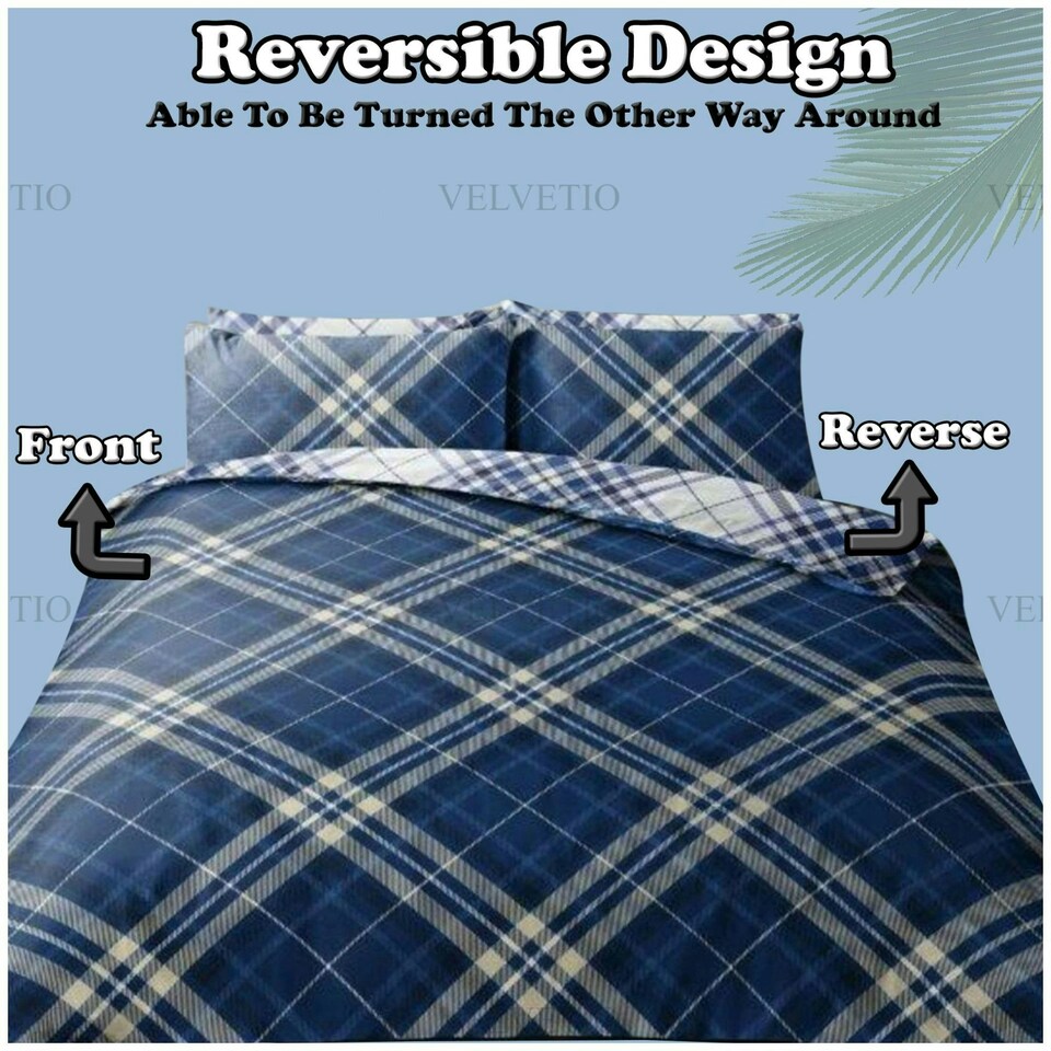 image 1 of VELVETIO Diagonal Check Complete Duvet Cover Set with Fitted Sheet Breathable Bedding Quilt Blue | King