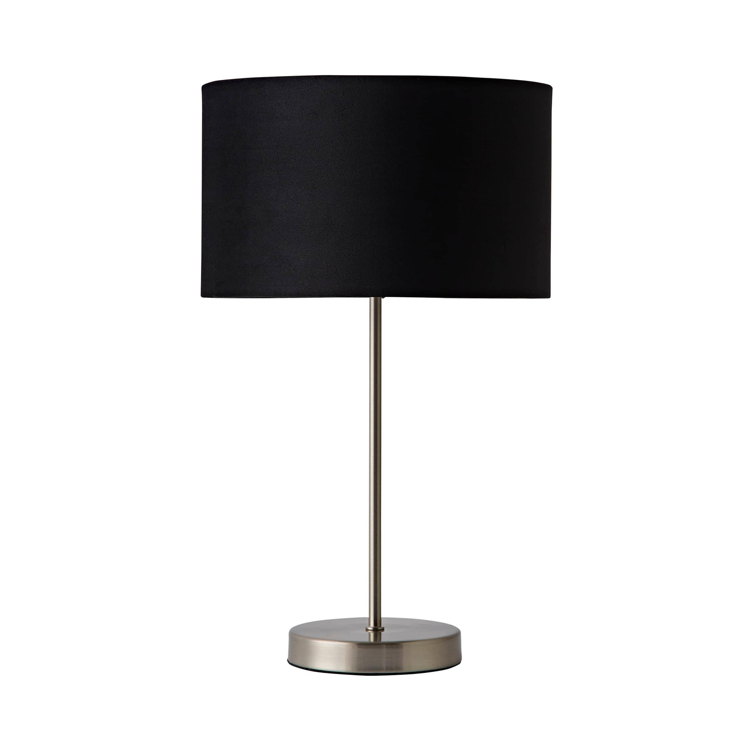 ValueLights Charlie Brushed Chrome Table Lamp Black Velvet Shade and Bulb