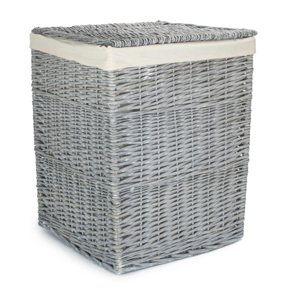 image 1 of Set of 2 Grey Wash Square Laundry Basket with White Lining | White | White