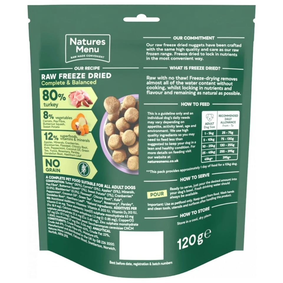 image 1 of Natures Menu Raw Freeze Dried Turkey Dog Food 120g (Bundle of 3)