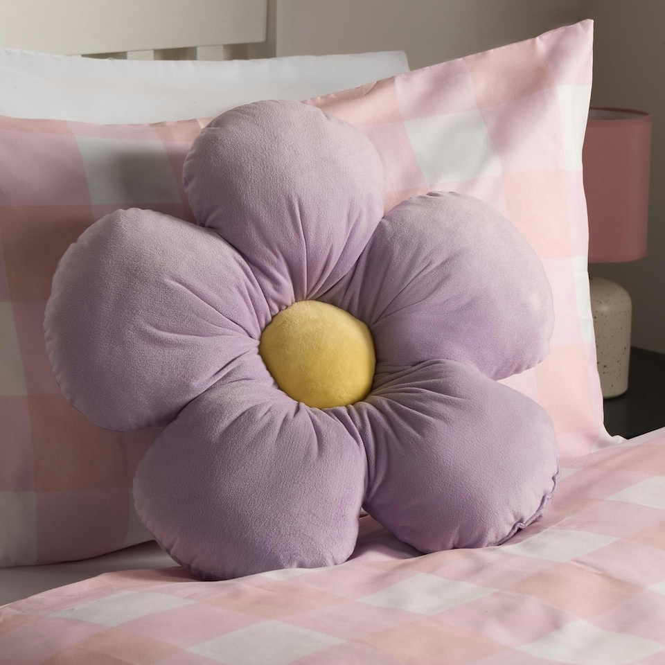 image 1 of OHS Flower Shaped Plump Filled Scatter Cushion, 40x40cm - Lilac/Yellow