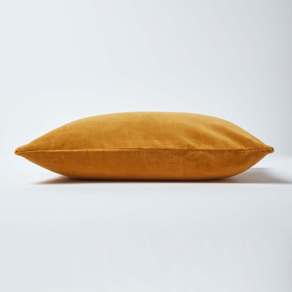 image 1 of Homescapes Mustard Velvet Rectangular Cushion Cover - 30 x 50 cm | Yellow | Mustard | 1