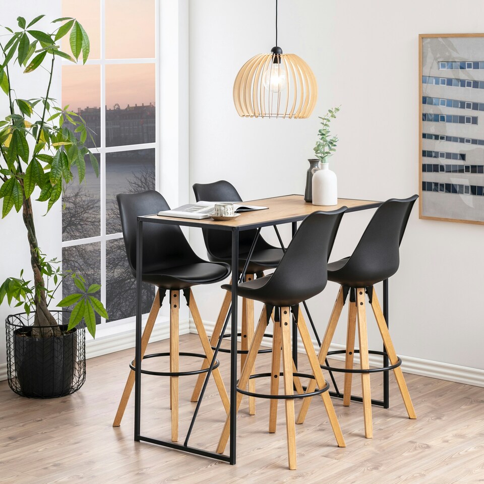 image 1 of Seaford Black Metal Bar Table with Oak Top