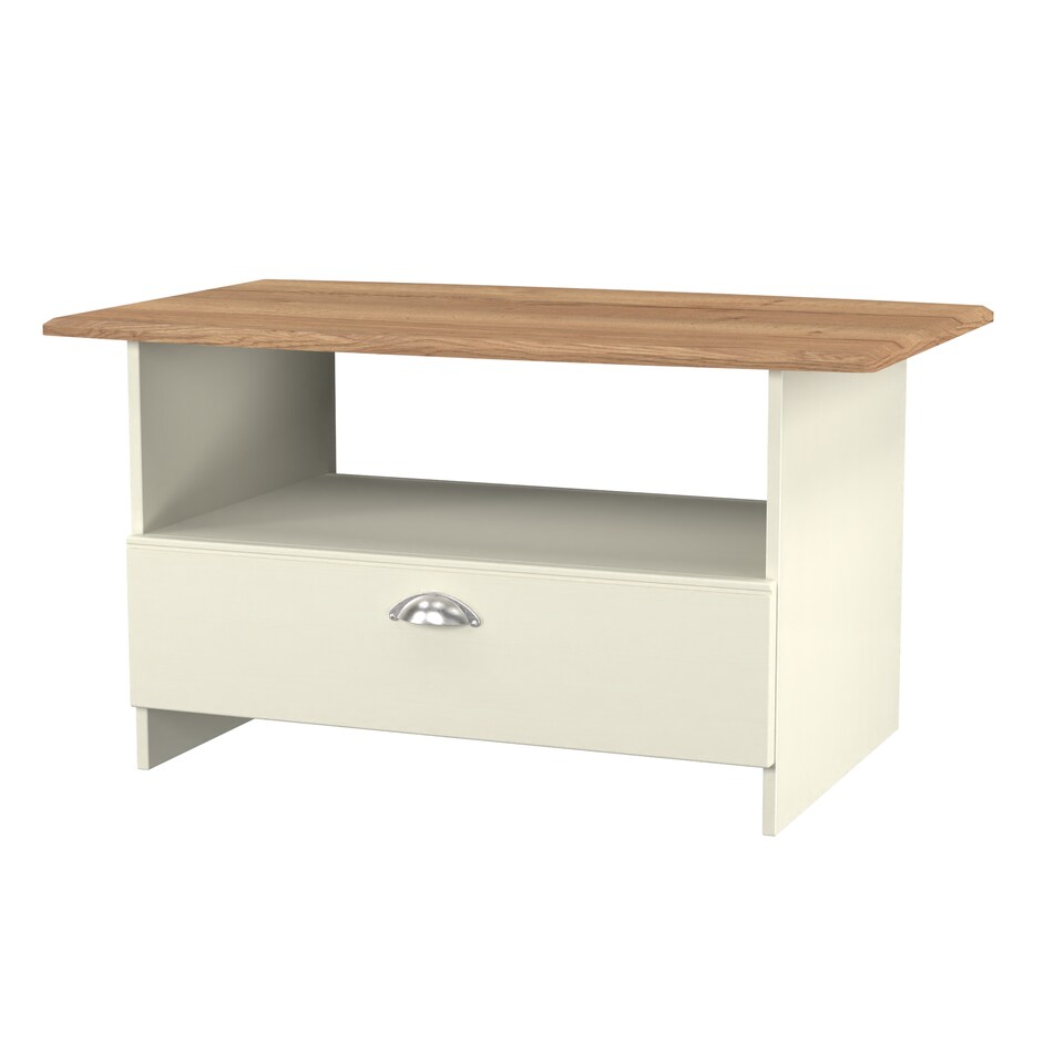 image 1 of Albert Bottom Drawer Coffee Table in Cream Ash & Riviera Oak (Ready Assembled) | Cream | Cream Ash & Riviera Oak