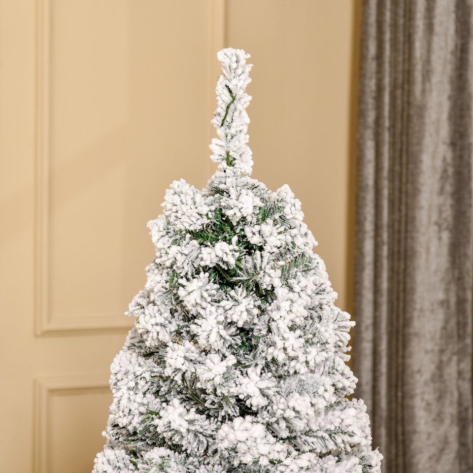 image 1 of HOMCOM 5FT Prelit Artificial Snow Flocked Christmas Tree with Warm White LED Light, Holiday Home Xmas Decoration, Green White
