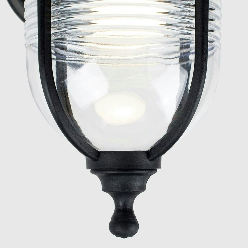 image 1 of ValueLights Black Outdoor Swan Neck Wall Lantern with 6W Warm White Bulb Black