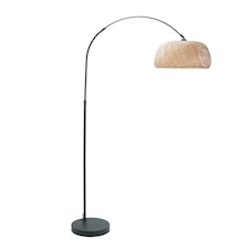 ValueLights Louis Black Arched Curved Floor Lamp with Bamboo Donut Shade | Cream