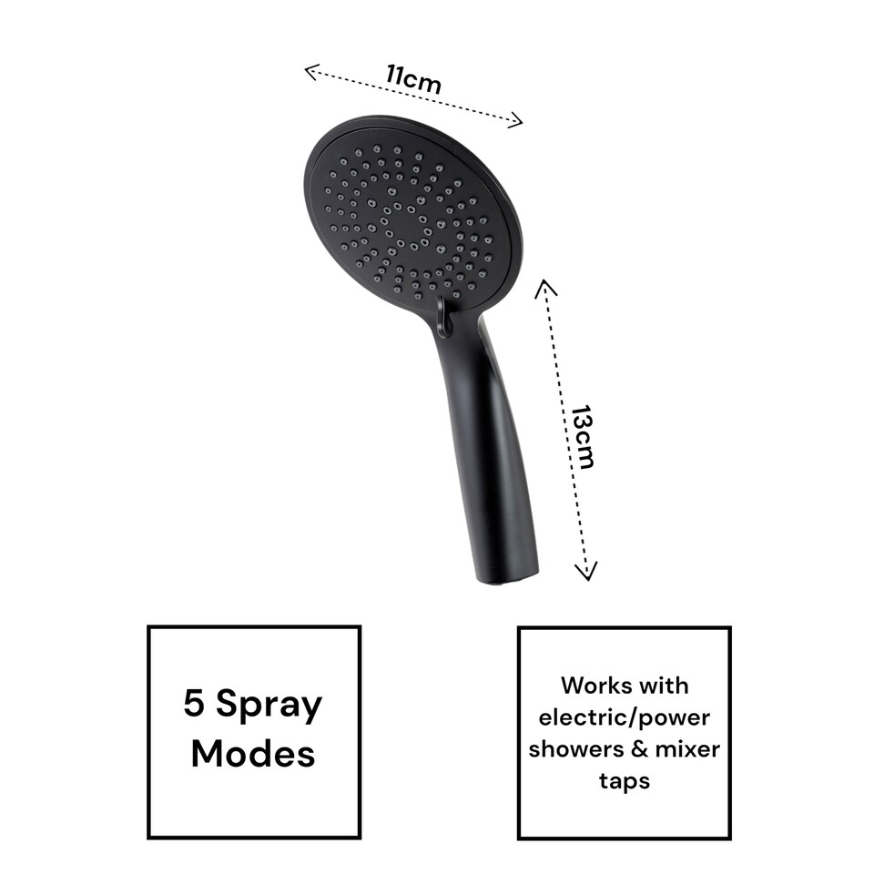 image 1 of Showerdrape Vito Black 5-spray Pattern Shower Head | Black | Black | 1