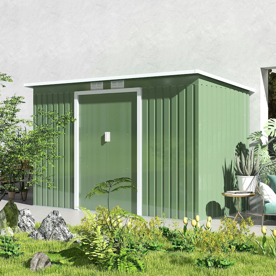 image 1 of Outsunny 9 x 4FT Metal Garden Storage Shed w/ 2 Door, Light Green