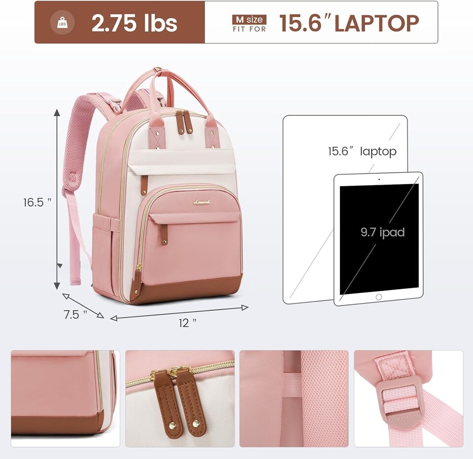 image 1 of LOVEVOOK Nappy Bag Backpack, Baby Bag with Changing Pad, Large Diaper Backpack Boy Girl, Waterproof Baby Registry Bag for Mom Dad with Stroller Buckles, Beige-Pink | Pink | beige-pink