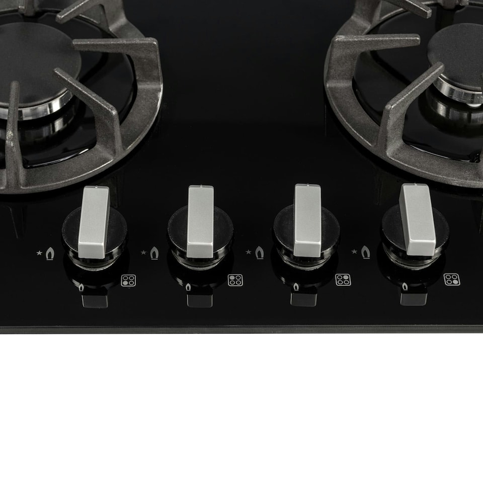 image 1 of SIA R7 60cm Black 4 Burner Gas On Glass Kitchen Hob With Cast Iron Pan Stands
