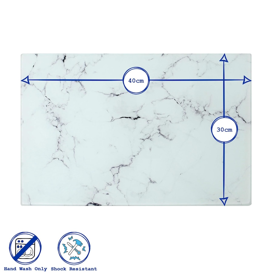 image 1 of Harbour Housewares Rectangle Glass Chopping Board - 40 x 30cm - Marble | White | Marble