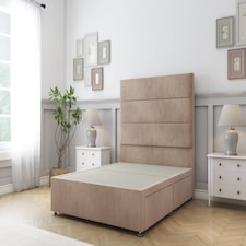 Sloomy Texas Mink Naples Divan Bed Base No Drawers With 26 Inch Strutted Headboard | Brown | Mink | Small Double | 1