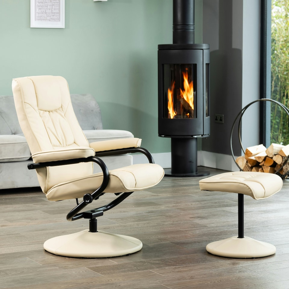 image 1 of Gibson Swivel Recliner and Footstool - Cream