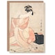 image 1 of Utamaro Kitagawa Art Card Woman And Cat Vintage Japanese