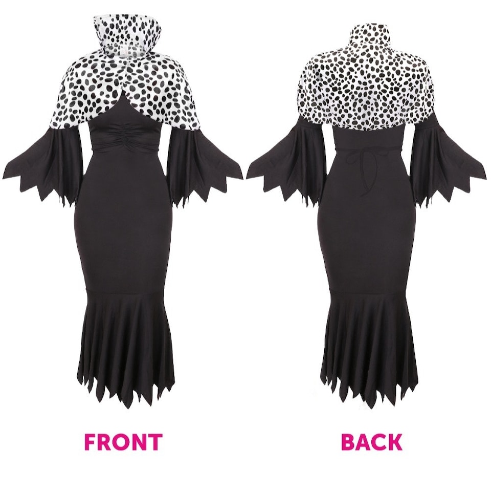 image 1 of Evil Dog Lady Costume With Shaggy Wig & Cape | Black | M