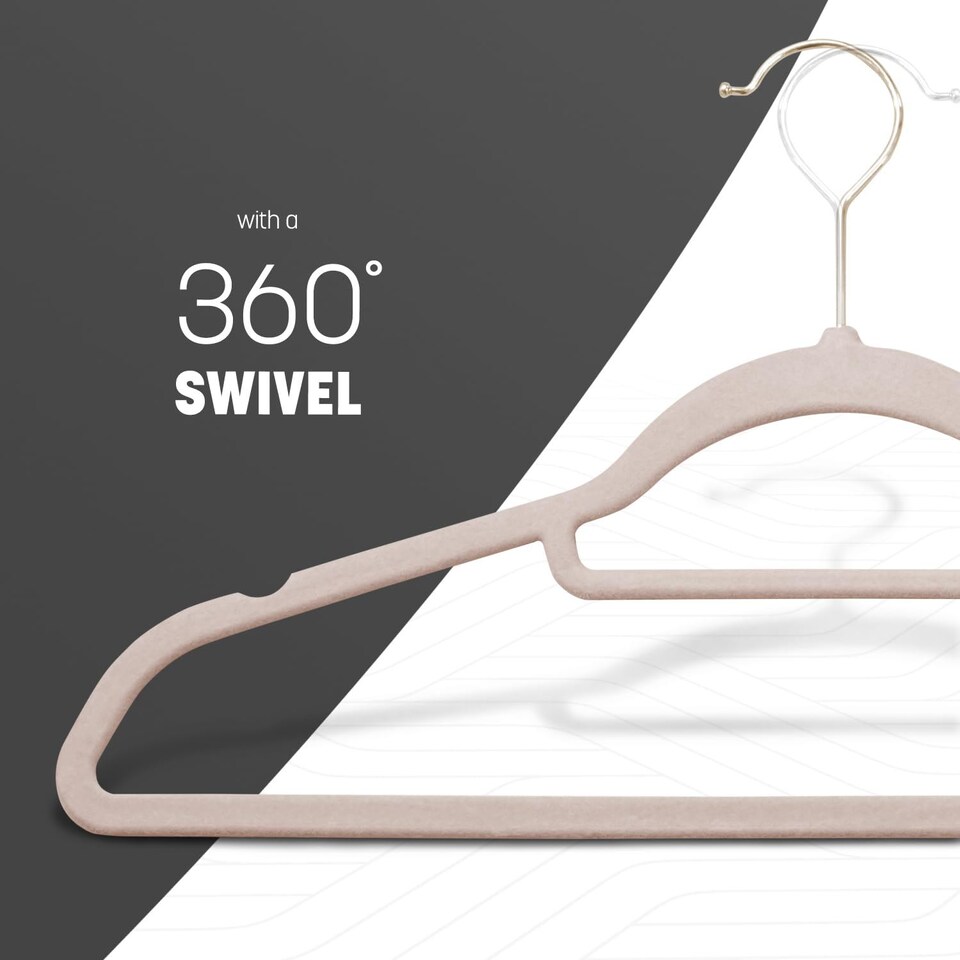 image 1 of Keplin Velvet Non-Slip Clothes Hangers with Tie Bar and Swivel Hook, 20 Pack