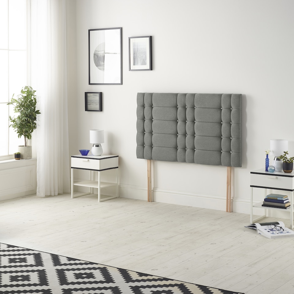 image 1 of Astoria Divan Bed Base with 2 Drawers & 30 Inch Diamante Headboard in Linen Fabric | Silver | Silver | Small Single