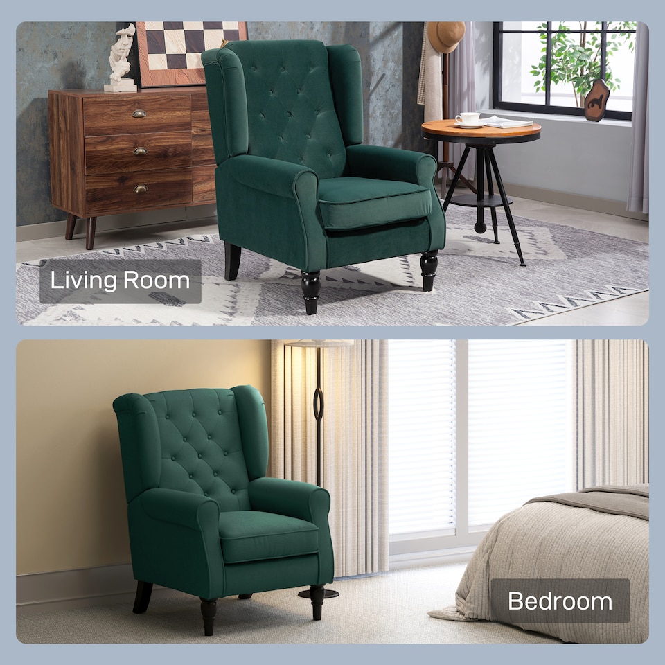 image 1 of HOMCOM Accent Armchair Home Furniture Retro Tufted Club Fabric Green