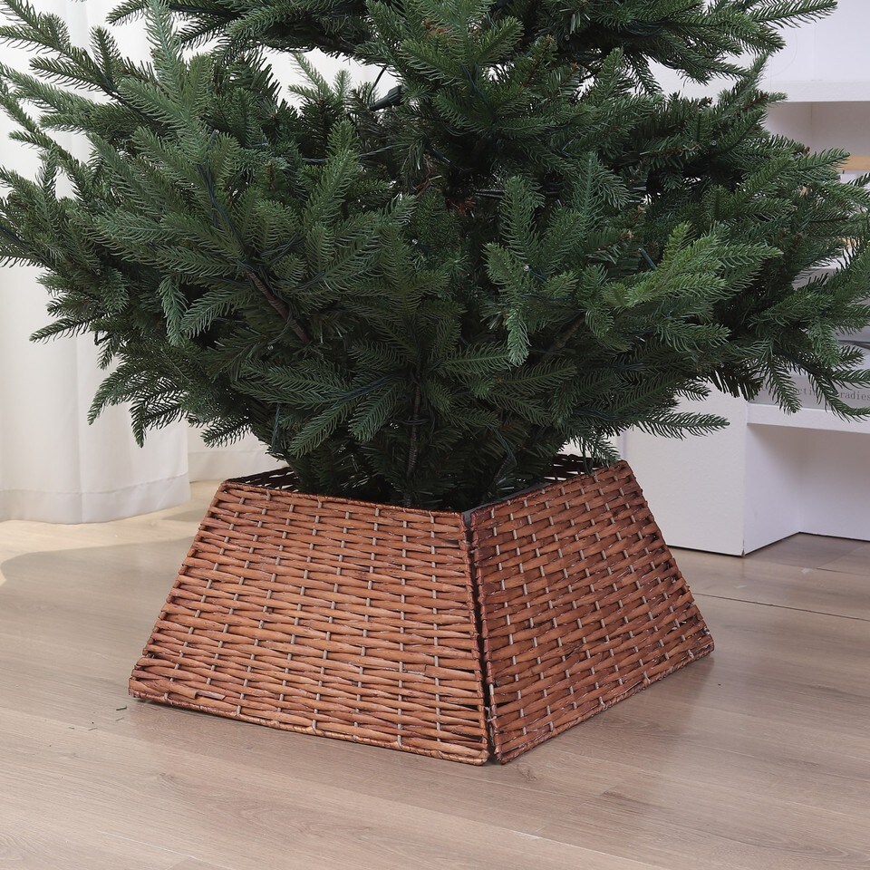 image 1 of 47cm Square Christmas Tree Skirt Stand Decorative Base Festive Xmas PVC Rope | Multi | Brown | 1
