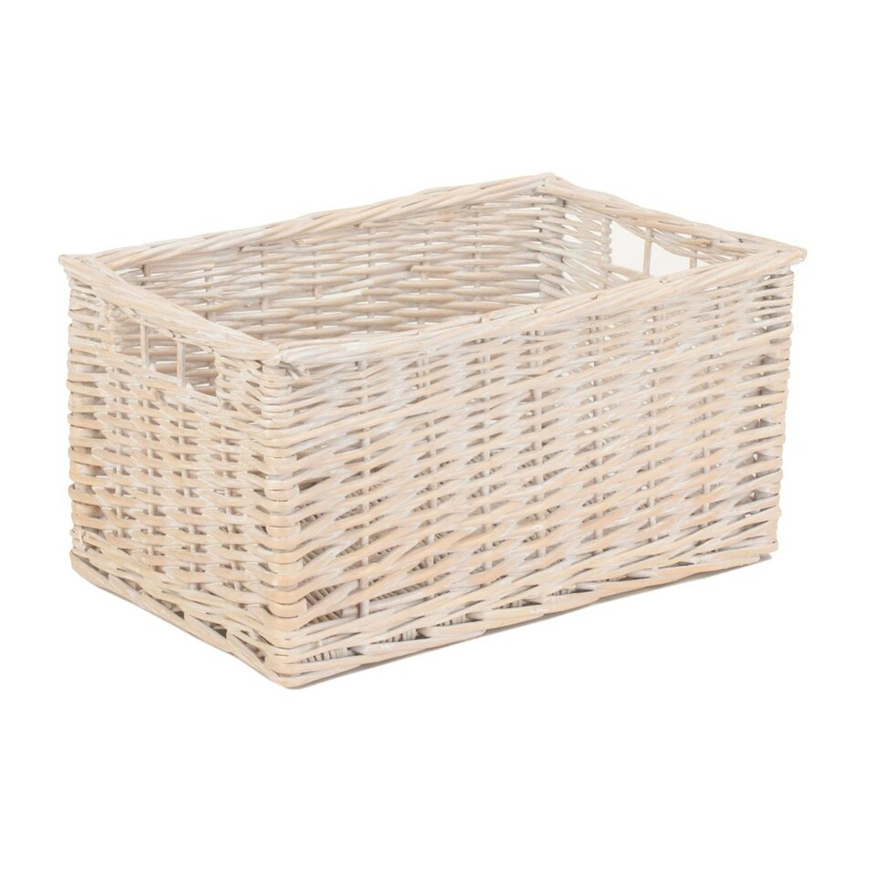 image 1 of Medium Wicker White Wash Storage Open Basket | White | White