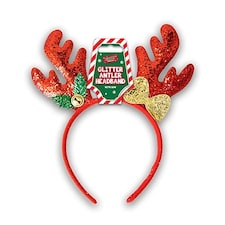 Red Glitter Reindeer Antlers with Bow Christmas Headband