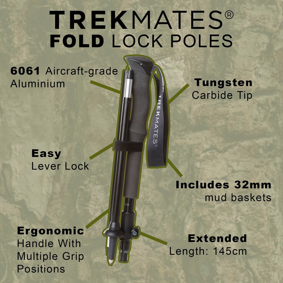 image 1 of Fold Lock Single Pole Adjustable LeverLock Hiking Walking Trekking Outdoor | Black | Black | One Size | 1