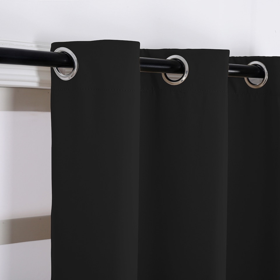 image 1 of Black Blackout Curtains - Eyelet Thermal Curtain  - 46 x 63 Inch Drop - 2 Panel | Black | One Size
