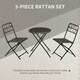 image 4 of Outsunny 3 Pieces Rattan Bistro Set, Wicker Folding Garden Furniture Set with Coffee Table and Chairs for Outdoor, Patio, Balcony, Grey
