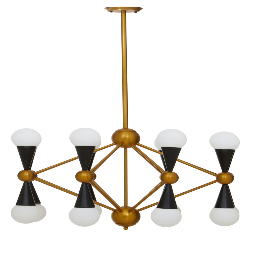 image 1 of Interiors by Premier Brass And Black Metal Pendant Light, Contemporary 16 Bulb Ceiling Light With White Glass Shades