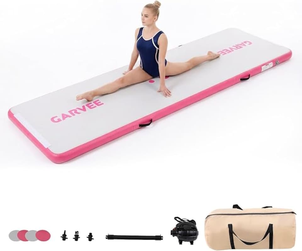 image 1 of London Boutique 13FT*3.3FT Inflatable PVC Gym Mat, Brushed Pink Non Slip Air Tumbling Mat for Yoga and Water Activities
