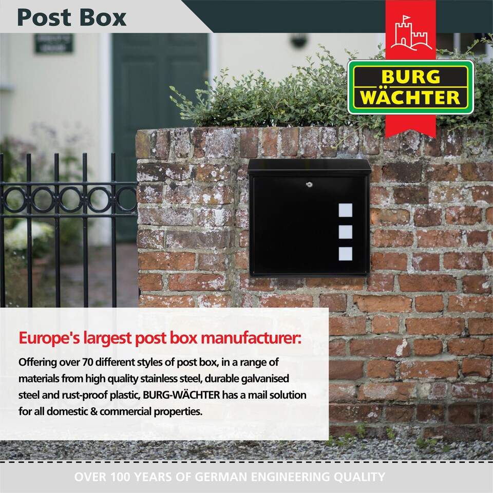 image 1 of Burg-Wachter Aire Wall Mounted Galvanised Steel Lockable Weatherproof Post Box - 37x37x11cm White