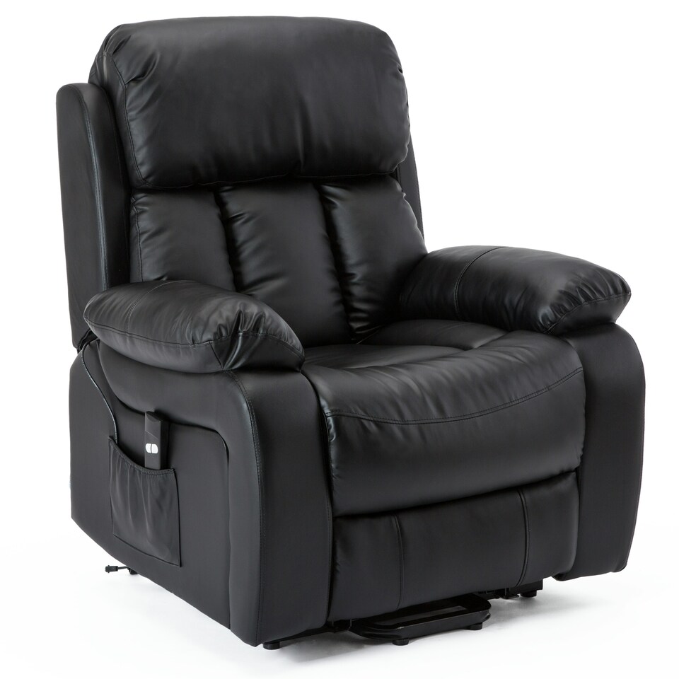 image 1 of Chester Single Motor Rise Recliner Bonded Leather Heat & Massage Chair (Black)