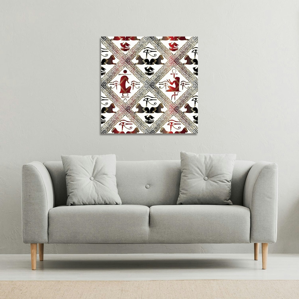 image 1 of Egyptian Hieroglyphs in Red & Black (Canvas Print) 90 x 90 x 4cm