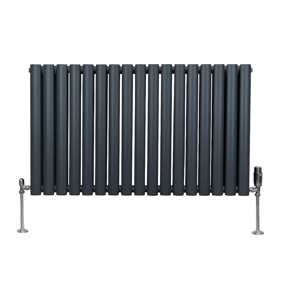 image 1 of Oval Column Radiator & Valves 600mm x 1020mm Anthracite Grey