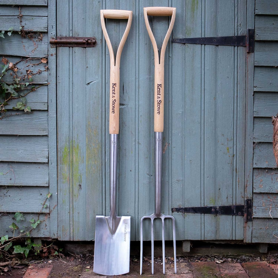 image 1 of Kent & Stowe Border Spade and Fork Duo | Brown | 1 x Fork and 1 x Spade | 2