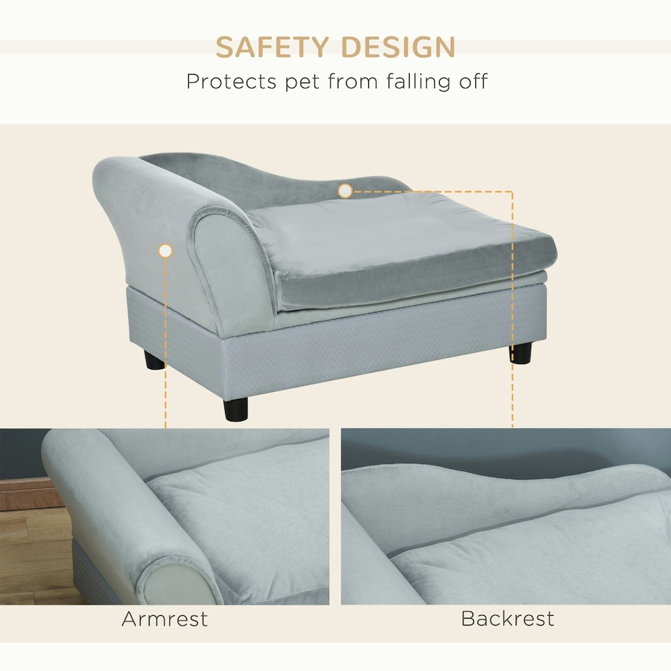 image 1 of PawHut Pet Sofa Dog Chair Cat Couch w/ Storage, Cushion - Light Grey