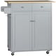 image 1 of HOMCOM Rolling Kitchen Island, Utility Serving Cart with Rubber Wood Top Grey