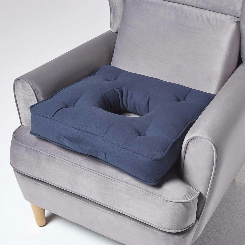 image 1 of Homescapes Navy Blue Pressure Relief Armchair Booster Cushion | Blue | Navy blue | 50cm x 50cm x 10cm (20" x 20" x 4")